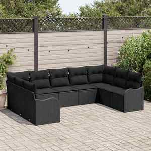 vidaXL Set de canapele pentru grădină cu pernă 9 pcs Negru Rattan poli imagine