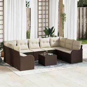 vidaXL Set de canapele pentru grădină cu pernă 10 pcs Maro Rattan poli imagine