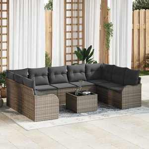 vidaXL Set de canapele pentru grădină cu pernă 10 pcs Gri Rattan poli imagine