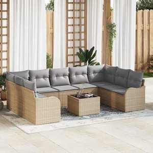 vidaXL Set de canapele pentru grădină cu pernă 10 pcs Bej Rattan poli imagine