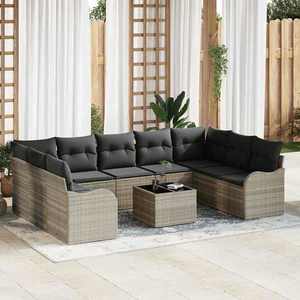 vidaXL Set de canapele pentru grădină 10 pcs Gri deschis Rattan poli imagine