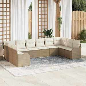 vidaXL Set de canapele pentru grădină cu pernă 10 pcs Bej Rattan poli imagine