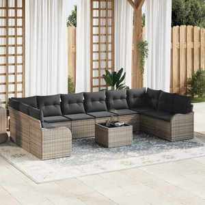 vidaXL Set de canapele pentru grădină cu pernă 11 pcs Gri Rattan poli imagine