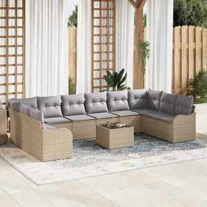 vidaXL Set de canapele pentru grădină cu pernă 11 pcs Bej Rattan poli imagine