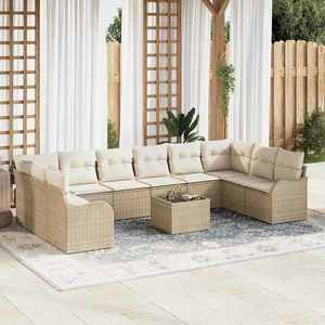 vidaXL Set de canapele pentru grădină cu pernă 11 pcs Bej Rattan poli imagine