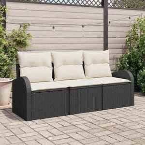 vidaXL Set de canapele pentru grădină cu pernă 3 pcs Negru Rattan poli imagine