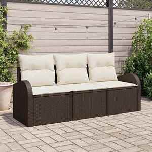 vidaXL Set de canapele pentru grădină cu pernă 3 pcs Maro Rattan poli imagine