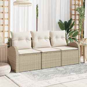vidaXL Set de canapele pentru grădină cu pernă 3 pcs Bej Rattan poli imagine