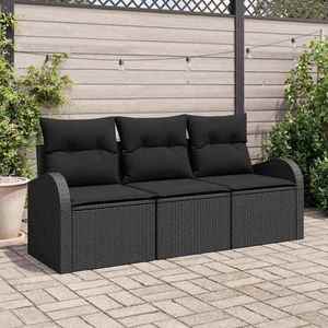 vidaXL Set de canapele pentru grădină cu pernă 3 pcs Negru Rattan poli imagine