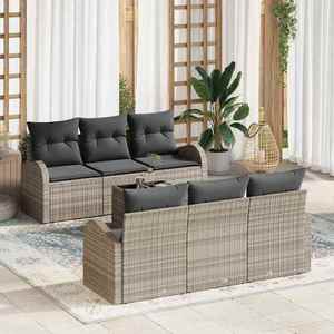 vidaXL Set de canapele pentru grădină cu pernă 7 pcs Gri deschis imagine