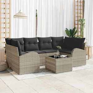 vidaXL Set de canapele pentru grădină cu pernă 7 pcs Gri deschis imagine