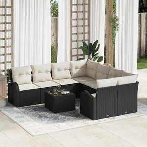 vidaXL Set de canapele pentru grădină 9 pcs Negru 55 x 55 x 37 cm imagine