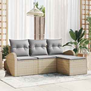 vidaXL Set de canapele pentru grădină cu pernă 4 pcs Bej Rattan poli imagine