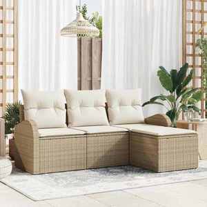 vidaXL Set de canapele pentru grădină cu pernă 4 pcs Bej Rattan poli imagine