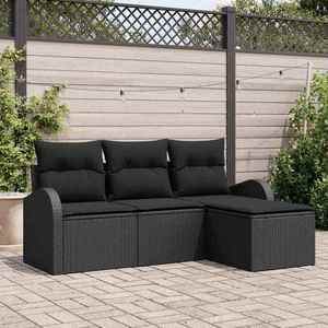 vidaXL Set de canapele pentru grădină cu pernă 4 pcs Negru Rattan poli imagine