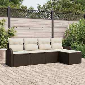 vidaXL Set de canapele pentru grădină cu pernă 5 pcs Maro Rattan poli imagine