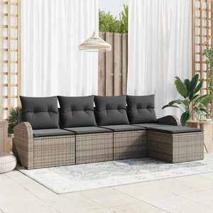 vidaXL Set de canapele pentru grădină cu pernă 5 pcs Gri Rattan poli imagine