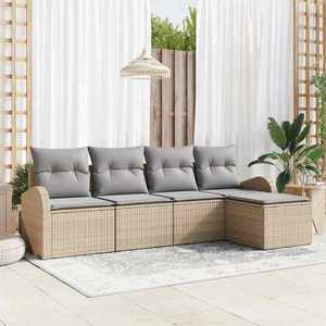 vidaXL Set de canapele pentru grădină cu pernă 5 pcs Bej Rattan poli imagine