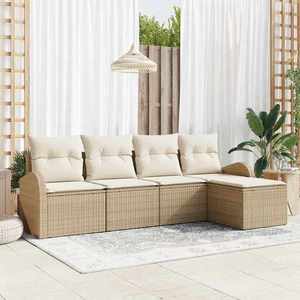 vidaXL Set de canapele pentru grădină cu pernă 5 pcs Bej Rattan poli imagine