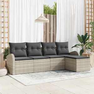 vidaXL Set de canapele pentru grădină 5 pcs Gri deschis Rattan poli imagine