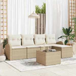 vidaXL Set de canapele pentru grădină cu pernă 6 pcs Bej Rattan poli imagine