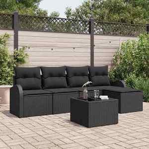 vidaXL Set de canapele pentru grădină cu pernă 6 pcs Negru Rattan poli imagine