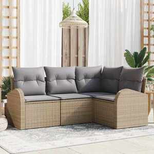 vidaXL Set de canapele pentru grădină cu pernă 4 pcs Bej Rattan poli imagine
