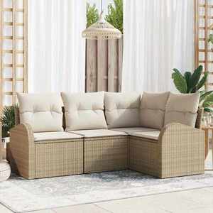 vidaXL Set de canapele pentru grădină cu pernă 4 pcs Bej Rattan poli imagine