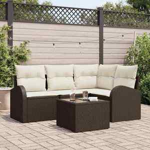 vidaXL Set de canapele pentru grădină cu pernă 5 pcs Maro Rattan poli imagine