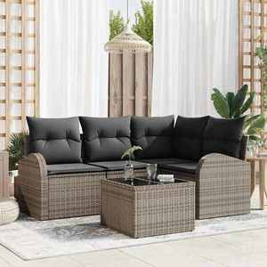 vidaXL Set de canapele pentru grădină cu pernă 5 pcs Gri Rattan poli imagine