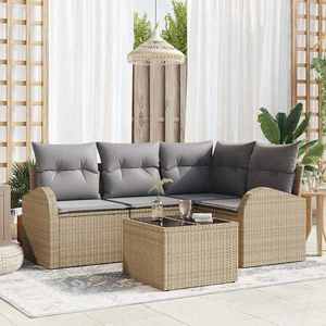 vidaXL Set de canapele pentru grădină cu pernă 5 pcs Bej Rattan poli imagine