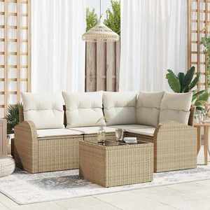 vidaXL Set de canapele pentru grădină cu pernă 5 pcs Bej Rattan poli imagine