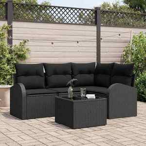 vidaXL Set de canapele pentru grădină cu pernă 5 pcs Negru Rattan poli imagine