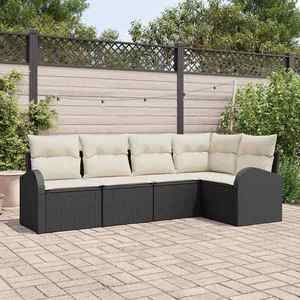 vidaXL Set de canapele pentru grădină cu pernă 5 pcs Negru Rattan poli imagine