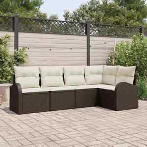 vidaXL Set de canapele pentru grădină cu pernă 5 pcs Maro Rattan poli imagine