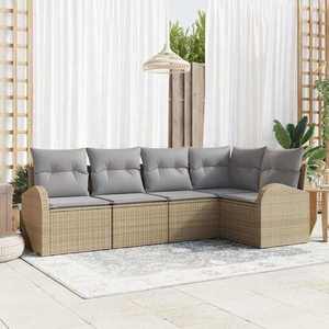 vidaXL Set de canapele pentru grădină cu pernă 5 pcs Bej Rattan poli imagine