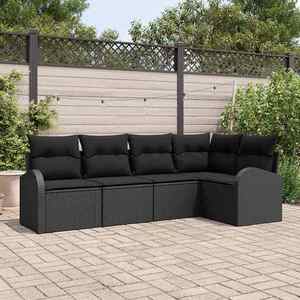 vidaXL Set de canapele pentru grădină cu pernă 5 pcs Negru Rattan poli imagine
