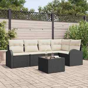vidaXL Set de canapele pentru grădină cu pernă 6 pcs Negru Rattan poli imagine