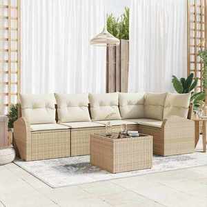 vidaXL Set de canapele pentru grădină cu pernă 6 pcs Bej Rattan poli imagine