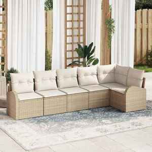 vidaXL Set de canapele pentru grădină cu pernă 6 pcs Bej Rattan poli imagine