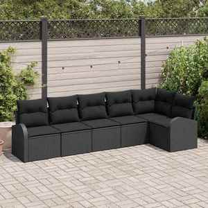 vidaXL Set de canapele pentru grădină cu pernă 6 pcs Negru Rattan poli imagine