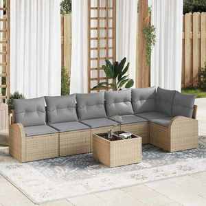 vidaXL Set de canapele pentru grădină cu pernă 7 pcs Bej Rattan poli imagine