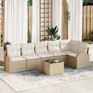 vidaXL Set de canapele pentru grădină cu pernă 7 pcs Bej Rattan poli imagine