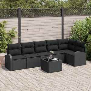 vidaXL Set de canapele pentru grădină cu pernă 7 pcs Negru Rattan poli imagine