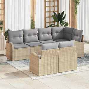 vidaXL Set de canapele pentru grădină cu pernă 7 pcs Bej Rattan poli imagine