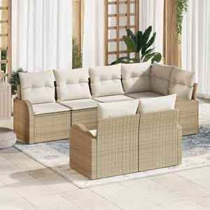 vidaXL Set de canapele pentru grădină cu pernă 7 pcs Bej Rattan poli imagine
