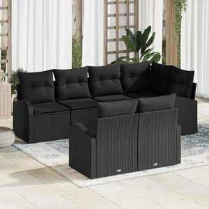vidaXL Set de canapele pentru grădină cu pernă 7 pcs Negru Rattan poli imagine