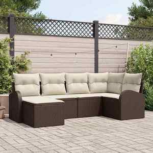 vidaXL Set de canapele pentru grădină cu pernă 6 pcs Maro Rattan poli imagine