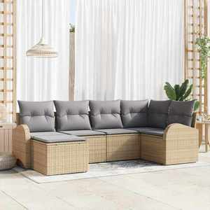vidaXL Set de canapele pentru grădină cu pernă 6 pcs Bej Rattan poli imagine
