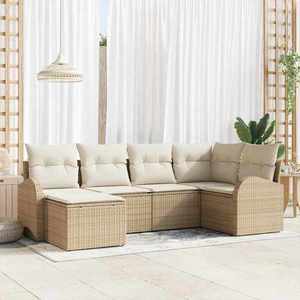 vidaXL Set de canapele pentru grădină cu pernă 6 pcs Bej Rattan poli imagine